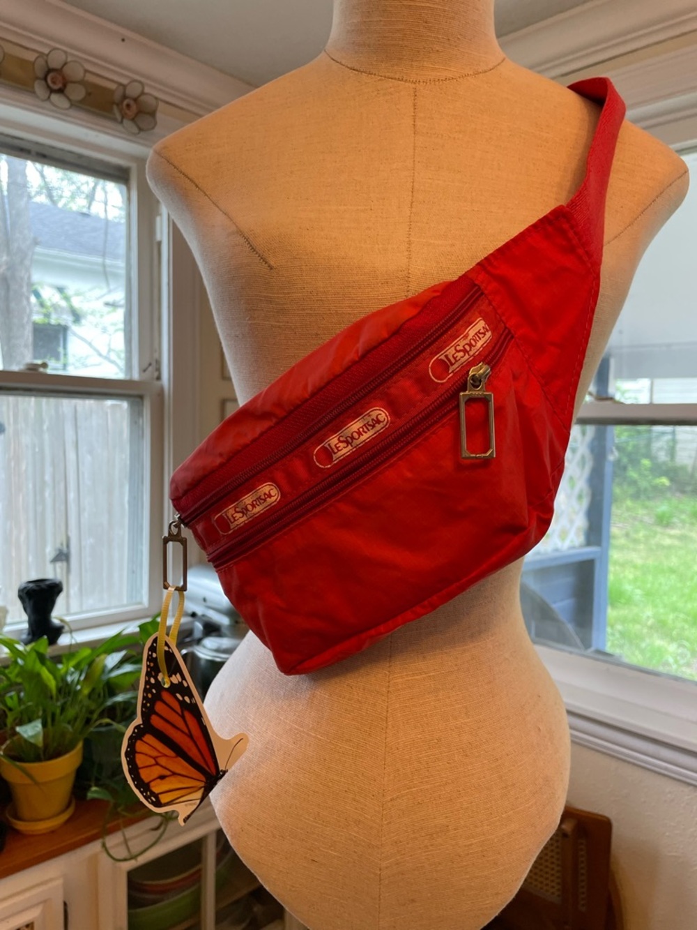 Lesportsac Red Nylon Waist/Belt Bag with Front Zip Pockets